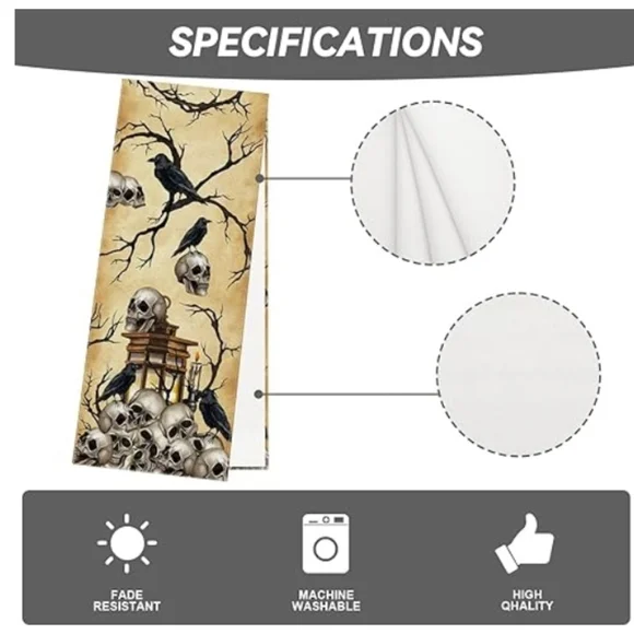 2/$20 Halloween Skull Raven Gothic Table Runner NWT - Picture 6 of 7